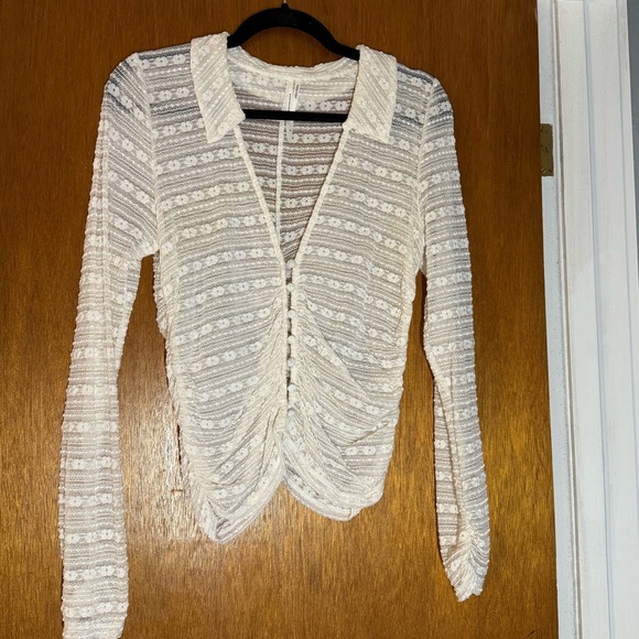 Anthropologie Elegant White Lace Button-Up Top - Picture 1 of 4